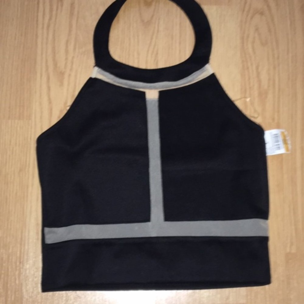 $HARPER GREENE SEXY HALTER TOP NUDE ILLUSION BLACK